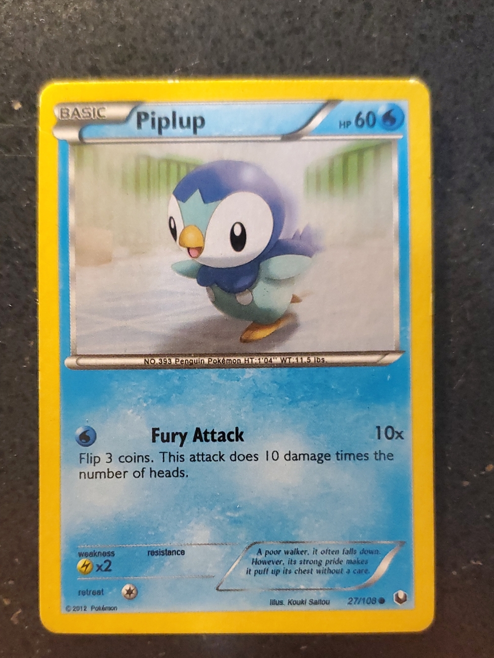 Pokemon Piplup Card Yellow Blue